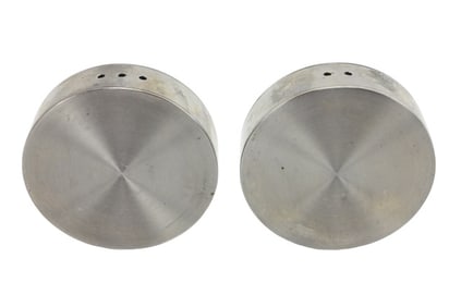 Pair Vintage Modernist Round Salt Pepper Shakers