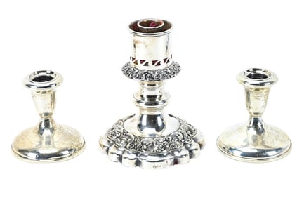 Pair Sterling Silver & Ellis Barker Candlesticks
