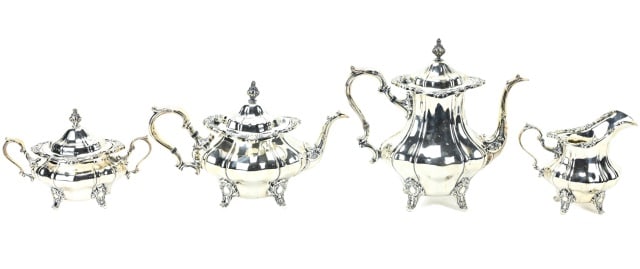 Gorham Silver Plate Strasburg 4-Piece Tea Set