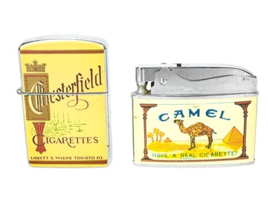 2 Vintage Camel & Chesterfield Branded Lighters