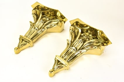 Pair Corinthian Style Heavy Brass Wall Brackets