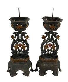 Pair Antique Chinese Pewter Candlesticks