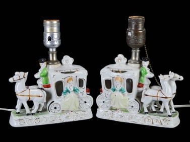 2 Antique Staffordshire Style Porcelain Table Lamp