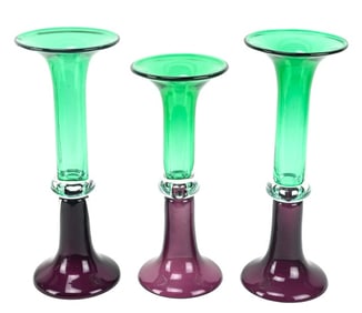3 Studio Art Glass Candle Sticks Purple Green