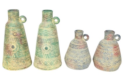 2 Pair Matching Thai Style Art Pottery Vases