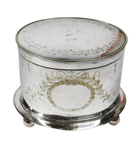 English Silver Plate Engarved Biscuit Box