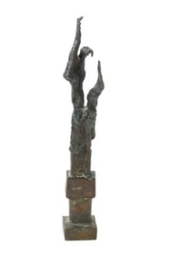 Bronze Brutalist Sculpture of Vulture Bronze Stand