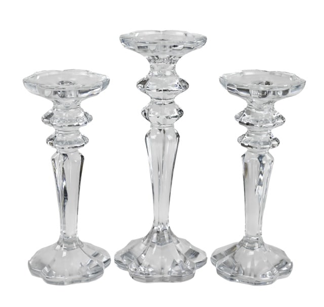 3 Vintage Shannon Crystal Scalloped Candle Sticks: 3 Vintage Shannon Crystal Scalloped Candle Sticks. Taller is 12 inches x 5 inches.