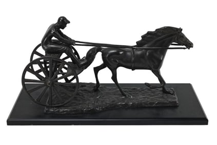 Decorative Crafts Bronze Harness Race Horse, Rider