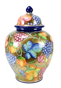 Large Pottery Hand Painted Floor Urn Grape Motif