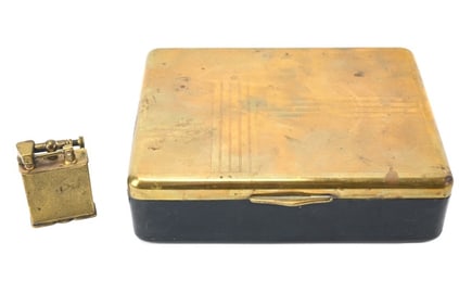 Antique Brass Cigarette Box, Parker Beacon Lighter