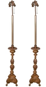 Pair Antique French Pique-Cierges Converted Lamps