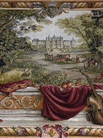 Tapestry Neo Classical Style w Carved Finials