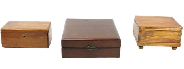 3 Vintage Hand Made Hinged Small Desk Wood Boxes