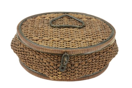 Antique Grass Woven Satin Lined Sewing Box