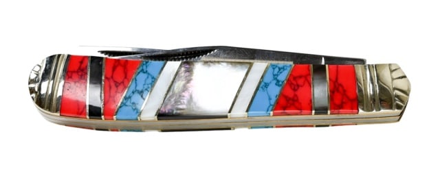 Stoneworx Turquoise, Coral and MOP Pocket Knife