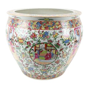 Large Chinese Rose Medallion Porcelain Fish Bowl