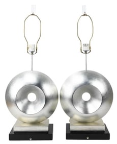 Pair Contemporary Silver Leaf Sculptural Lamps