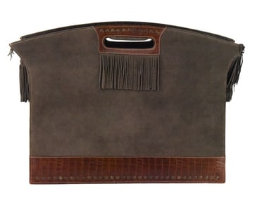 Brown Leather and Suede Tote Magazine Holder