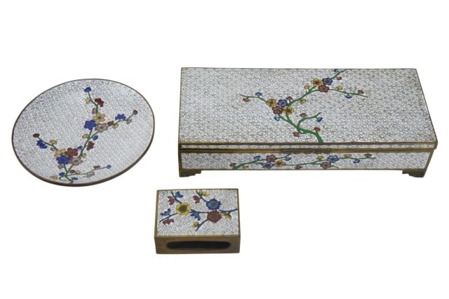 Chinese Cloisonne Enamel Cigarette Box & Ashtray (1 of 8)