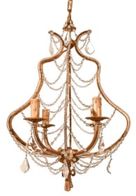 Venetian Gilt Wrought Iron & Crystal Chandelier
