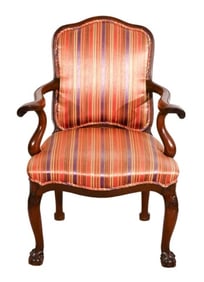 Georgian Style Carved Mahogany Library Armchair