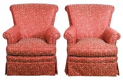 Pair Contemporary Upholstered Wingback Armchairs