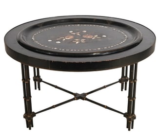 English Victorian Paper Mache Pearl Inlaid Tray