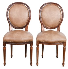 2 French Provincial Carved Leather Chairs