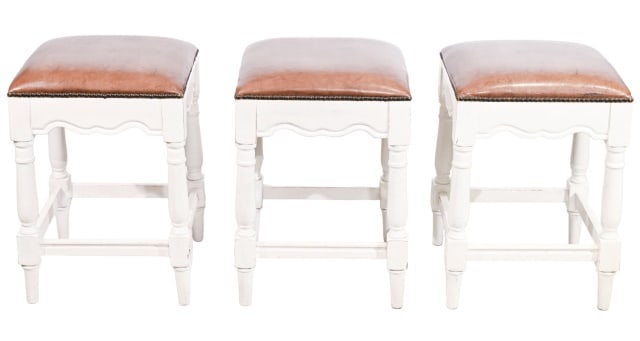 3 Ballard Design Carved Painted Leather Bar Stools (1 of 10)