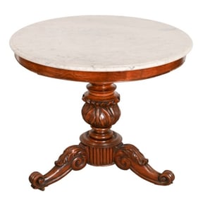 Louis Philippe Style Carved Marble Top Hall Table