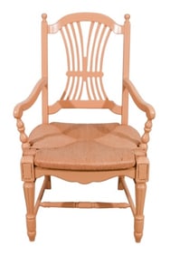 Vintage Beechwood Wheat Back Rush Seat Armchair