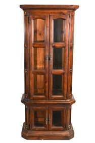 Reclaimed Hand Carved Corner Glass Cabinet