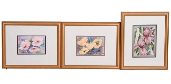 3 Joann Signed Water Color Botanical Paintings
