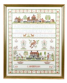 Vintage Cross Stitch Sampler in Frame