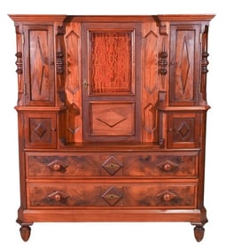 Antique Arts & Crafts Carved Dressing Cabinet