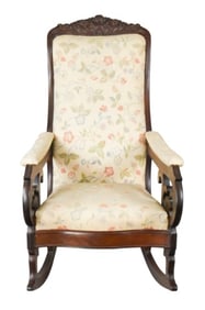 Antique Carved Upholstered Rocking Chair