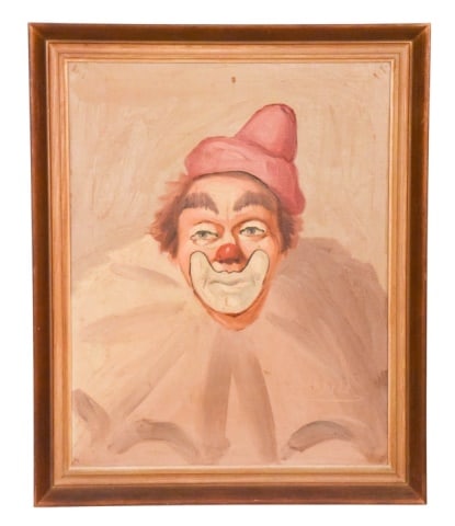 Signed Mid C Italian Clown Portrait Oil Painting (1 of 8)