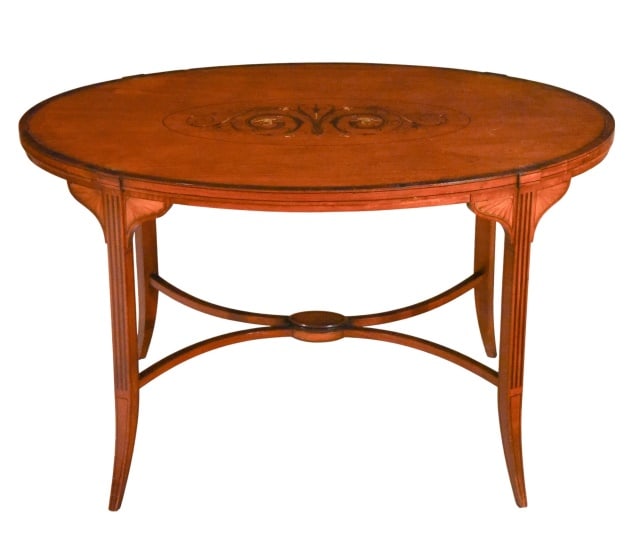 Edwardian Inlaid Painted Oval Coffee Table (1 of 14)