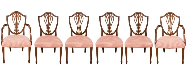 6 Hepplewhite Style Carved Shield Back Chairs