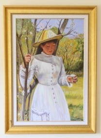 Jeanne Schwabe Signed Oil Painting Portrait Girl