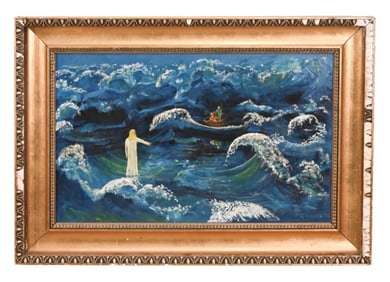 P. Graeser Signed Oil Painting of Christ & Storm