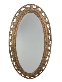 Vintage Ornate Carved Gilt Oval Beveled Mirror