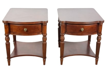 Pair Bassett Hand Carved Mahogany Nightstands