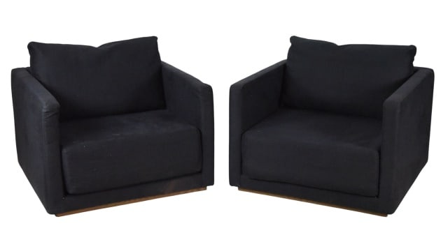 Pair Contemporary Upholstered Black Lounge Chairs (1 of 12)
