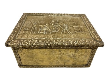 Vintage Embossed Brass Coal or Kindling Box
