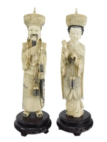 Chinese Emperor and Empress Carved Bone Figurines