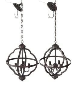 Pair Empire Style Rustic Steel 4 Light Chandelier