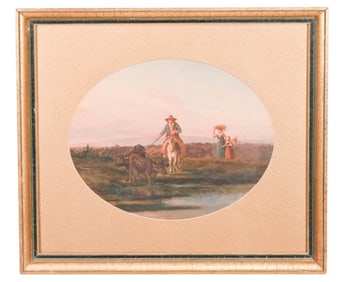 Salvatore Montullo Signed Oil Painting Boy Cattle