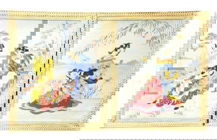 Pair Mid C Japanese Signed Wood blocks of Geishas